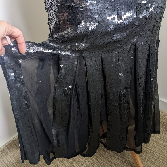 VINTAGE Black Sheer Silk and Sequin Maxi Skirt M Showgirl Carwash Bottom Holiday - Picture 6 of 12